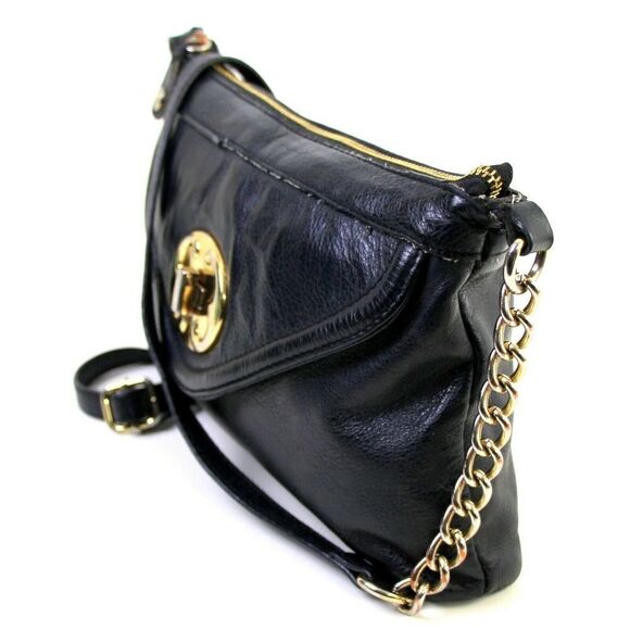 EMMA FOX BLACK GENUINE LEATHER CHAIN STRAP CLUTCH X-BODY SHOULDER BAG HANDBAG - Picture 2 of 12